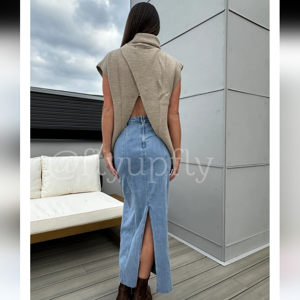 Zara Blue Denim Straight Midi Skirt - Picture 6 of 13